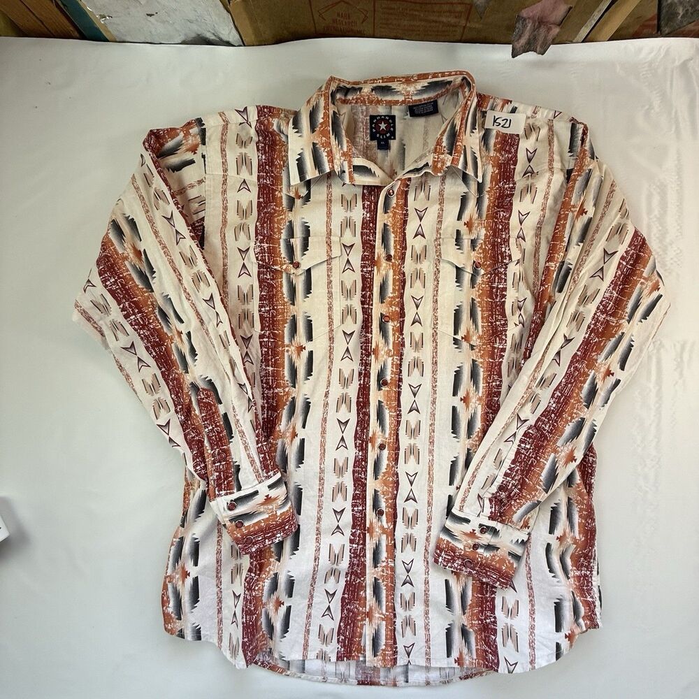 Vtg Panhandle Slim Aztec Pearl Snap Shirt XL Southwestern Rustic Cowboy 90s